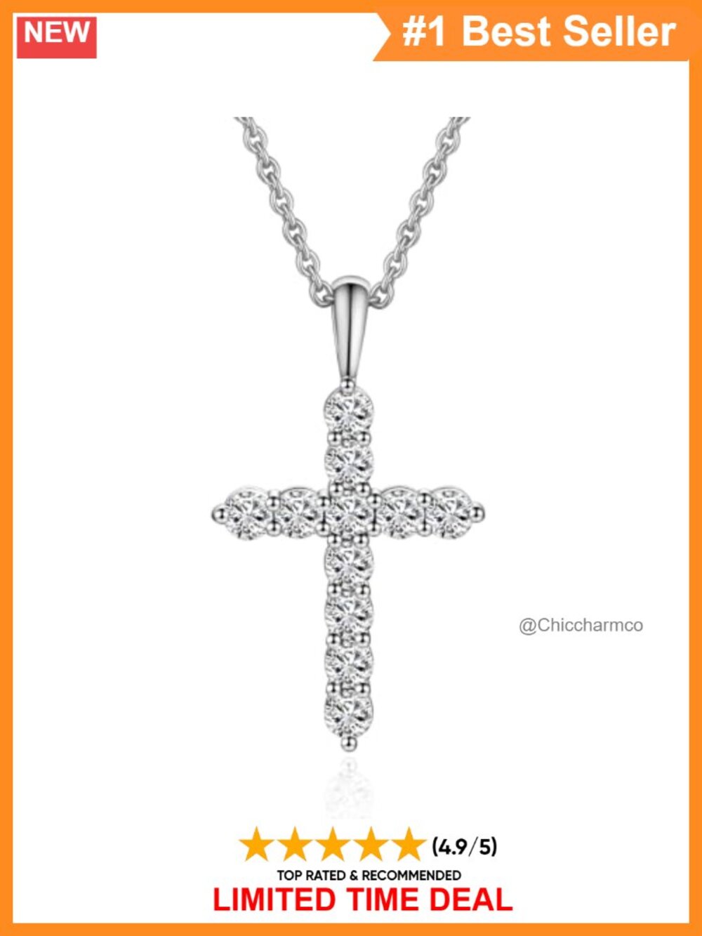 Moissanite Crucifix Pendant Necklace 925 Sterling Silver 18K White Gold Plated